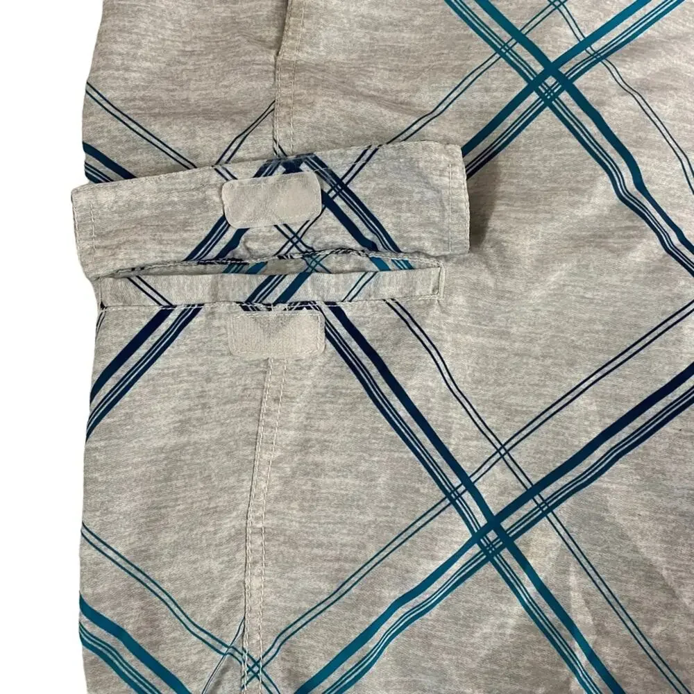 OP Ocean Pacific Swim Trunks Gray Teal Plaid Board Shorts Mens XL 40 42 Surf